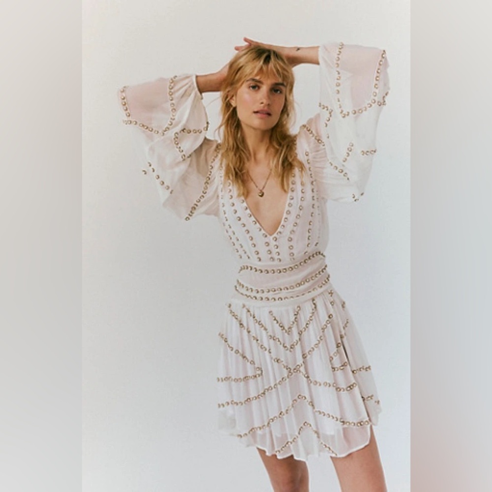 Jen’s Pirate Booty Odyssey beaded pearl white mini dress from free people!